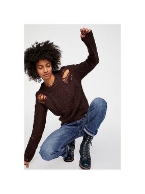 NSF Jolene Destroyed Cable Crew Sweater